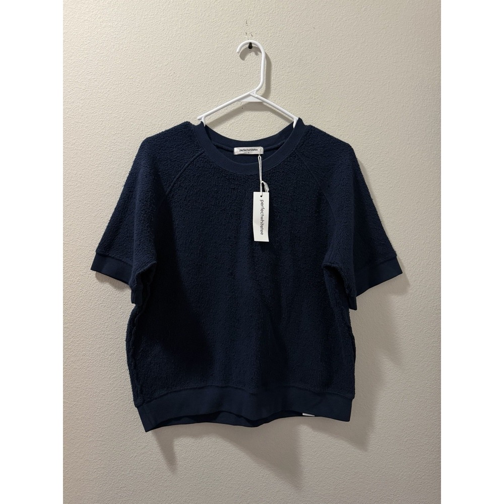 perfectwhitetee Kennedy Short Sleeve Sweatshirt Crewneck Navy Blue Evereve Large